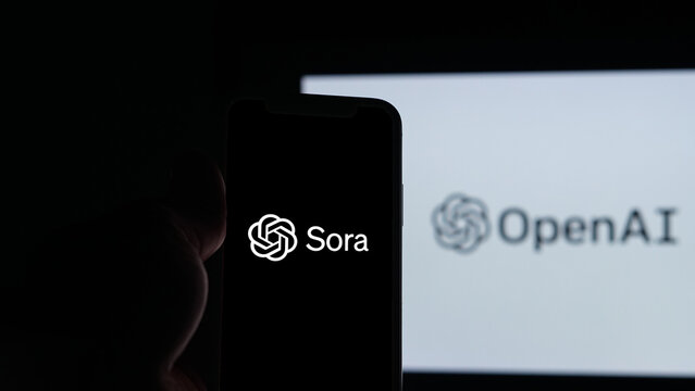 Stuttgart, Germany - 02-15-2024: Mobile phone with the logo of Sora, OpenAI's Revolutionary AI for Video Generation from Text