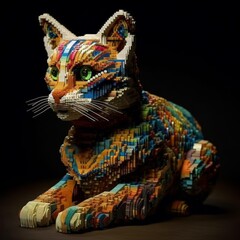Colorful Lego Cat Sculpture with Intricate Pattern Design