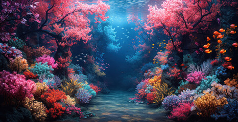 Fototapeta na wymiar a painting of an underwater scene with corals and other corals on the bottom and bottom of the water.