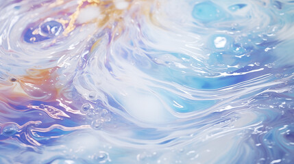 Abstrakcyjne pastelowe tło z falami morskimi i pianą - farba akrylowa błękitna na płótnie. Sztuka nowoczesna. Przepływ komórek - obrazy, fototapety, plakaty