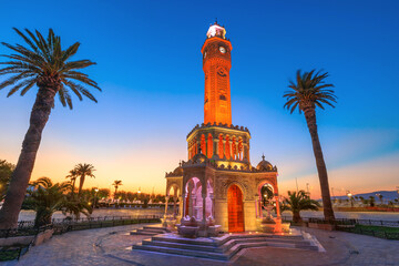 Konak Square Clock Tower of Izmir in Turkey. Lit up at night, the tower adds a touch of enchantment...