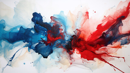 abstract watercolor hand painted background in france color in blue, red and white - obrazy, fototapety, plakaty