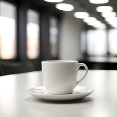 office routine,white cup on the background of light minimalist modern office, minimalism, square