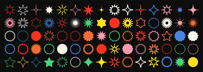 Brutalist geometric shapes, symbols. Simple primitive elements and forms, icons. Retro design, trendy contemporary minimalist style, y2k. Vector illustration.