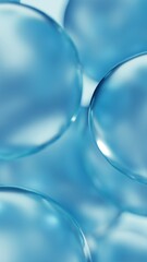 Blue cosmetic serum liquid bubbles macro close-up background. Concept moisturizer essence gel and collagen fluid bubble molecules. Glossy oil droplets 3D illustration product demo backdrop wallpaper.