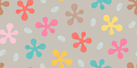 Asymmetric Seamless Pattern of Hand-Drawn Abstract Spots. Style of Children's Drawing. Boho Style.