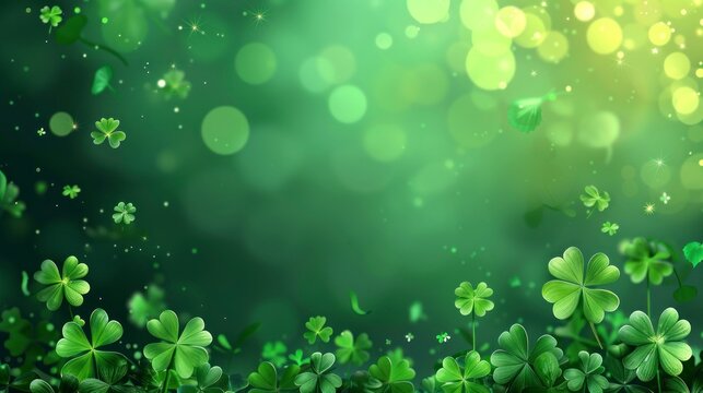 4-leaf clovers celebration of St. Patrick&rsquo;s Day with space for copy in green color in high resolution and sharpness