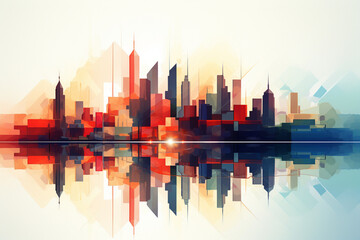 Fototapeta na wymiar A minimalist illustration of a modern city skyline with clean lines and geometric shapes, capturing the essence of urban life.