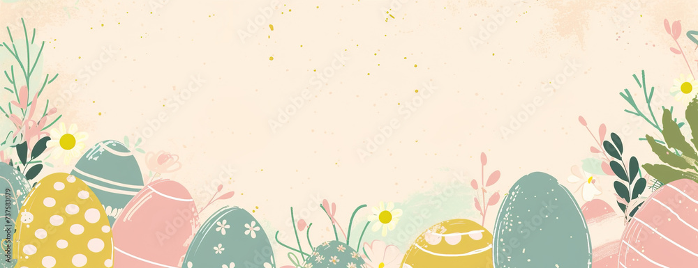 Wall mural Easter banner with minimalist modern style with soft pastel colors with copy space for greeting card, advertisement