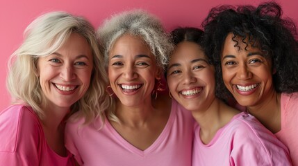 A portrait featuring four women of different ages and ethnicities standing next to each other.