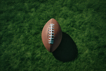 American Football on Lush Green Grass Under Bright Sunlight in a Serene Field Setting