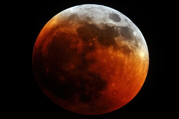 A stunning image of a red moon shining brightly in the dark sky during a lunar eclipse.