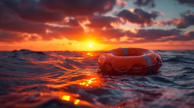 A ife ring floats gently on the vast expanse of the sea. Ai generative