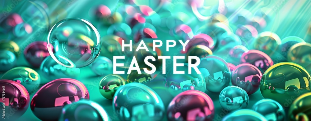 Poster a happy easter background with colorful circles generative ai