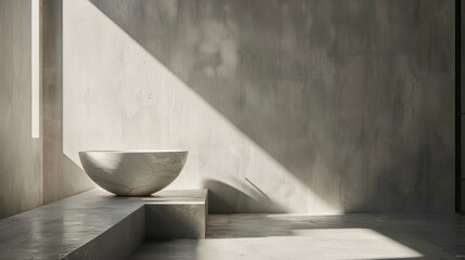 Stylish Minimalist Bathroom with Concrete Floor and Marble Vessel Sink AI Generated.