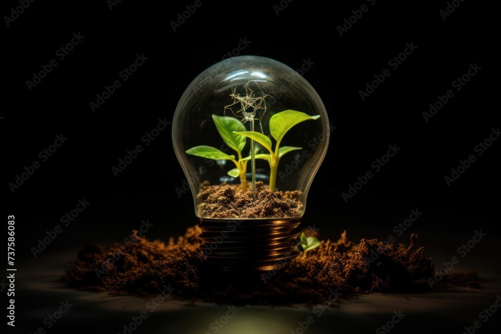 Poster light bulb with a plant inside of it generative ai