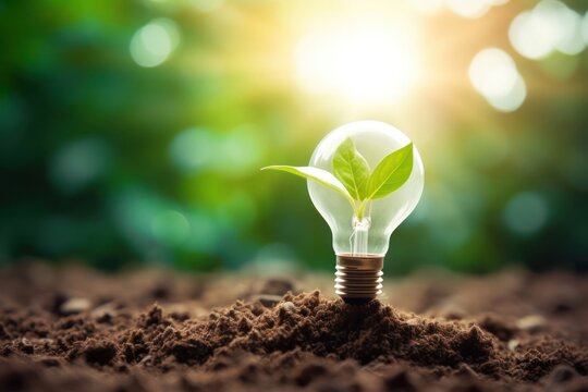 Light Bulb With Plant Generative AI