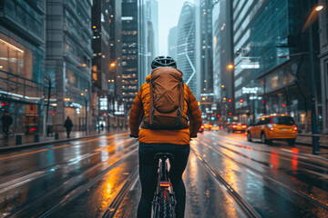 Paseando en bicicleta por la ciudad en invierno 