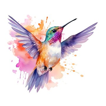 Cute hummingbird watercolor on white background clip art
