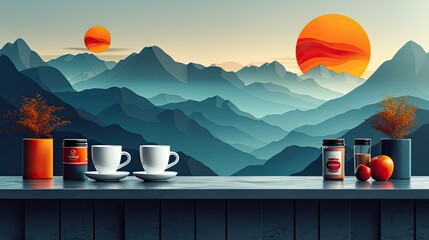 one-layer flat design, the design should be bright and professional, conveying an organic and high-end brand image. Include abstract coffee-related imagery and the brand logo with a concise descriptio