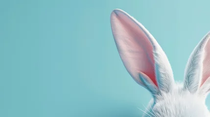 Tuinposter Happy Easter day rabbit on blue background in 3D in high definition and quality. concept illustration, drawing © Marco