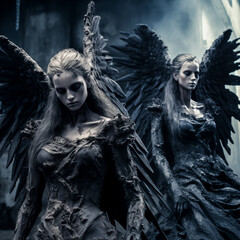 Dark mourning angels sculptures illustration
