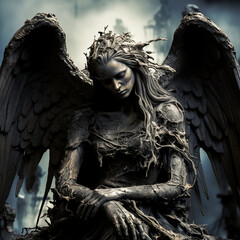 Fototapeta premium Dark mourning angel sculpture illustration