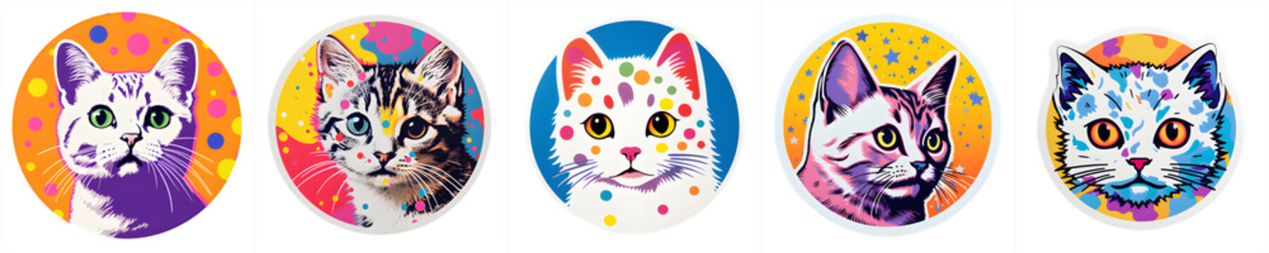 Naklejki colorful cat stickers collection, png design, isolated on transparent background