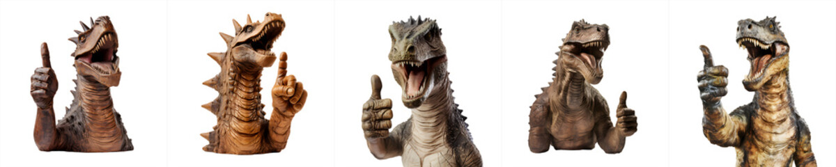 Fototapeta na wymiar Collection, dinosaur show thumbs-up and okay sign, on transparent background