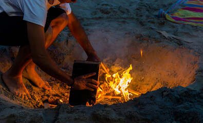 Photograph taken on the beach of Levante de Santa Pola, Alicante, Spain, during the popular celebration of the bonfires of San Juan.	