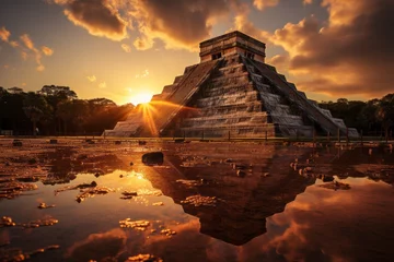 Wall murals Reflection a pyramid is reflected in the water at sunset