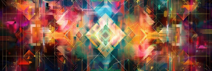Colorful abstract geometric shapes and triangles pattern. Background for technological processes, science, presentations, education, etc