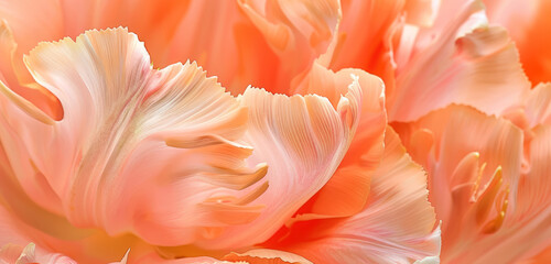 abstract and vibrant close up of peach tulip petals in bloom