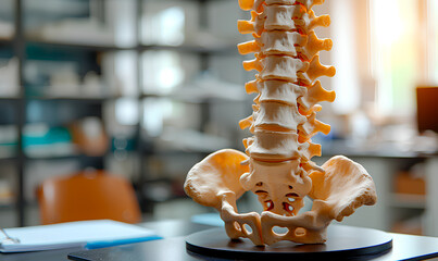 Obraz premium Anatomical spine model on desk in office setting