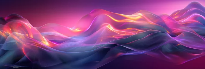 Fotobehang Abstract neon light waves in vibrant colors. Background for technological processes, science, presentations, education, etc © SwiftCraft