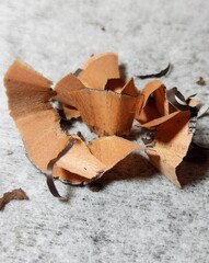 pencil shavings on white background