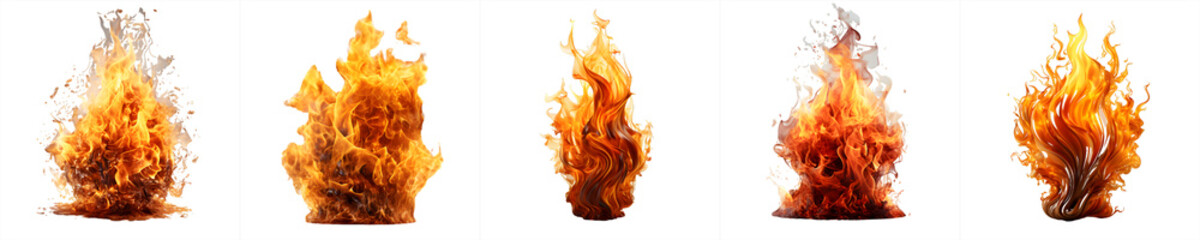 burning fires of flames on transparent background