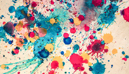colorful and pop paint / watercolor stains and smudges, 16:9 widescreen texture on white paper background / wallpaper,