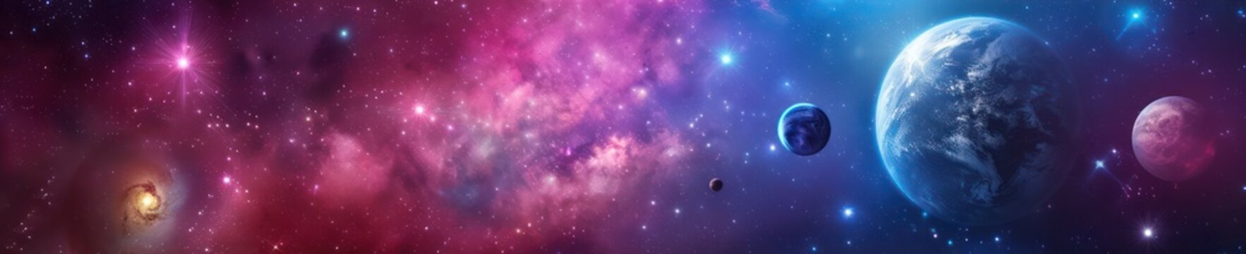 Vibrant cosmic nebulae and planets in deep space universe. Background for technological processes, science, presentations, education, etc © SwiftCraft