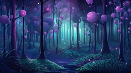 cartoon illustration night jungle forest.