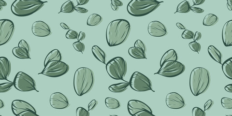 Botanical line seamless pattern of a eucalyptus leaves branch for wedding invitation and cards, textile products, web, wrapping paper and poster, template, beauty and cosmetic industry.	