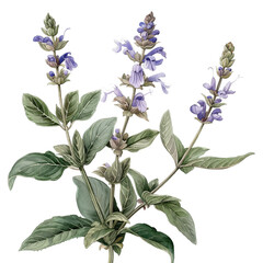Branch of Sage, watercolor illustration, botanical herb, Salvia officinalis