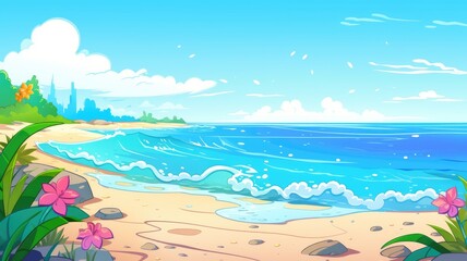 Fototapeta na wymiar cartoon illustration Sea beach landscape.