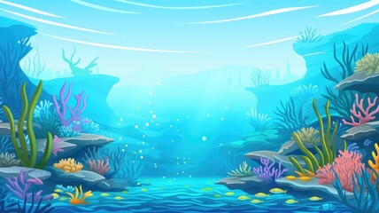 Fototapeta na wymiar cartoon illustration Sea world scene, ocean deep wildlife or coral reef seascape