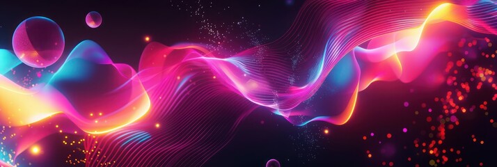 Vibrant flowing fabric with colorful abstract waves and silk texture. Background for technological processes, science, presentations, education, etc