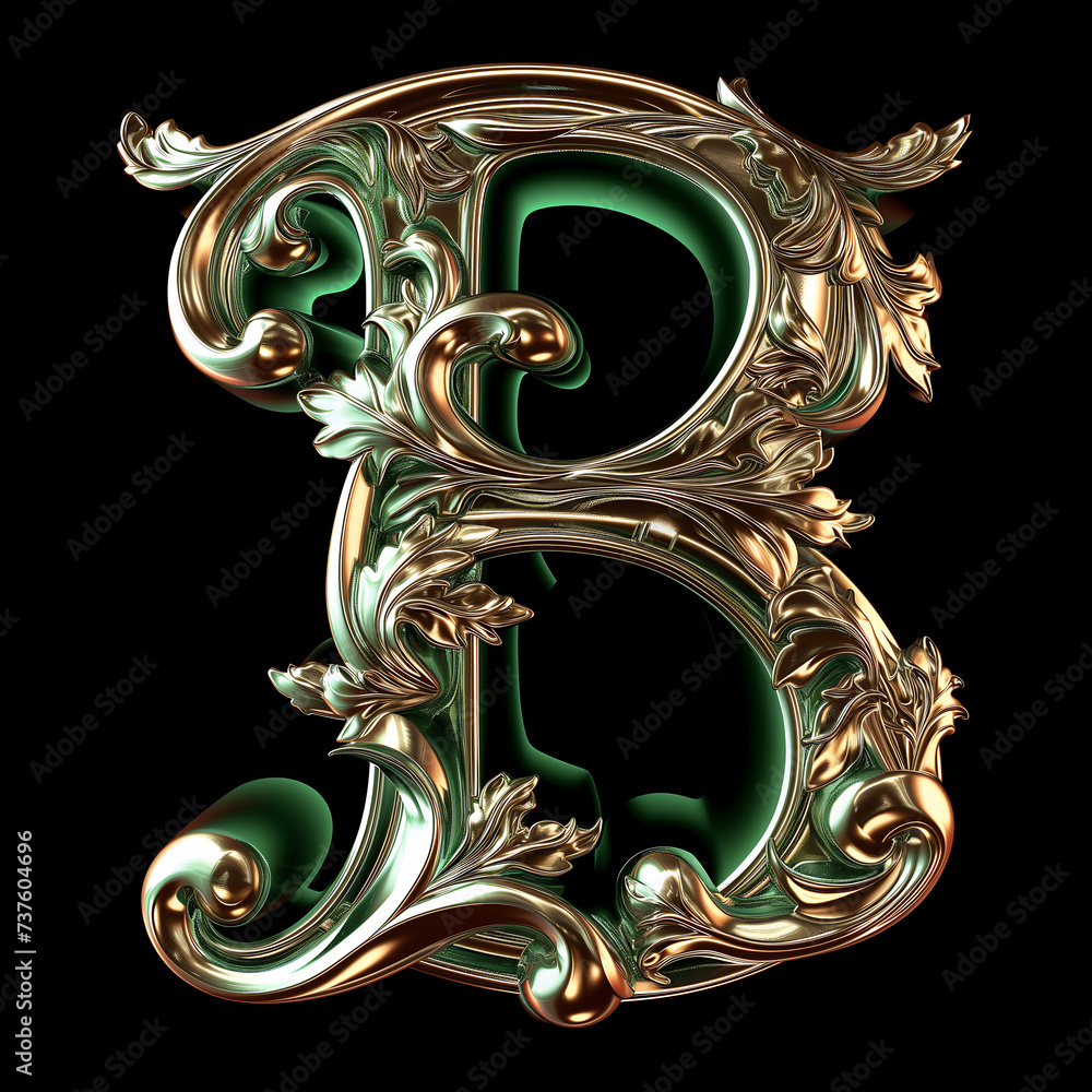 Wall mural  Letter B detailed Art Nouveau sculpture icon on black background