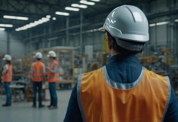 A man wearing a reflective vest and a safety helmet at a working site