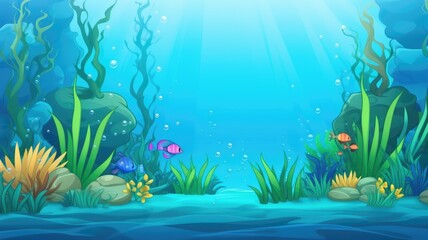 Fototapeta na wymiar cartoon vibrant underwater scene with colorful corals, seaweed, and fish