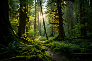 Resplendent Magnificence of an Untouched Forest Canopy - A Scenic Blend of Lush Greens and Shadows