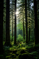 Resplendent Magnificence of an Untouched Forest Canopy - A Scenic Blend of Lush Greens and Shadows